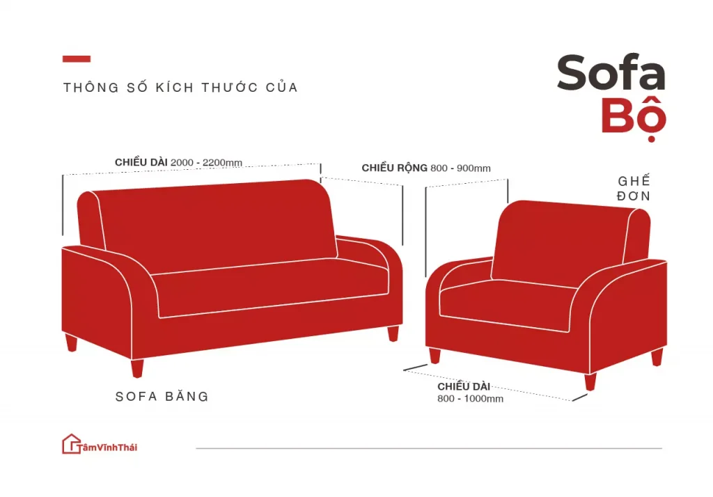Kích thước Sofa bộ thích hợp với không gian rộng rãi, thoải mái