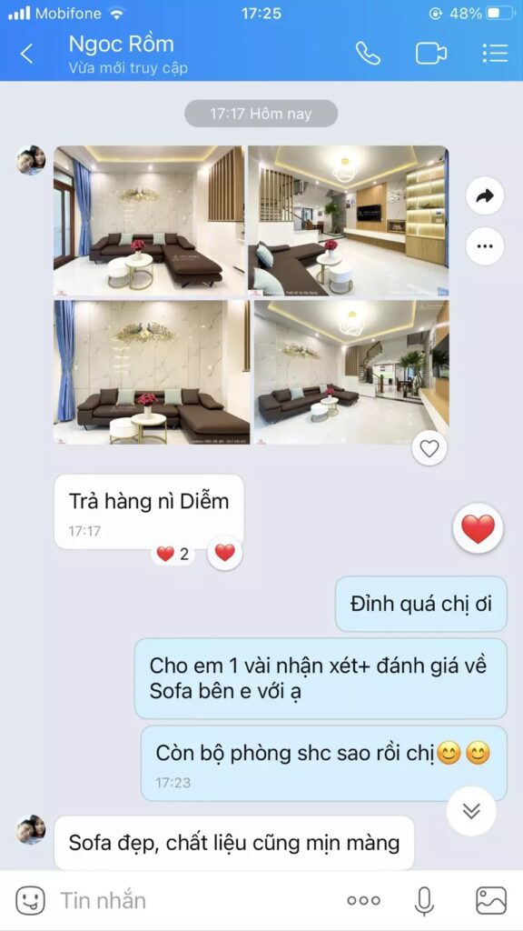 Feedbacks khách hàng về mẫu sofa đặt đóng chị ngọc