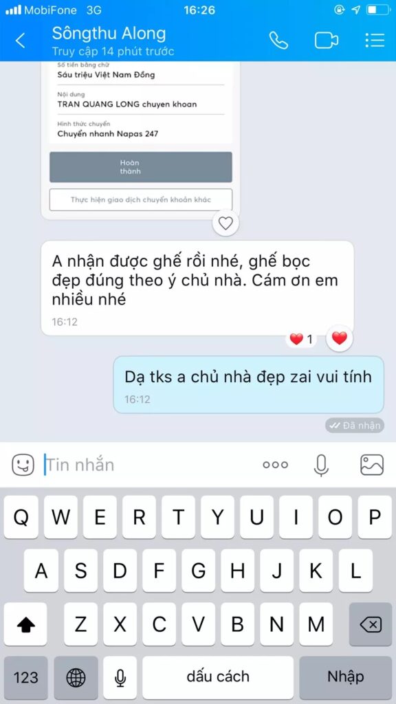 Phản hồi khách hàng về bọc ghế sofa - anh Long