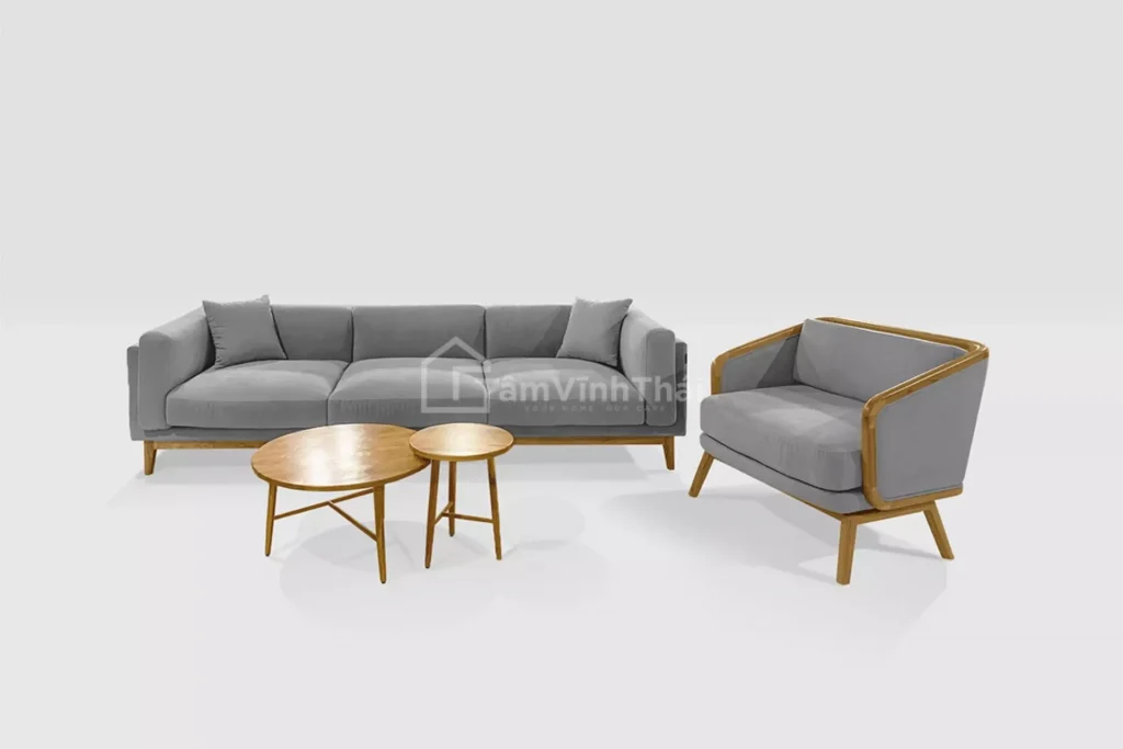 Sofa bộ silas chất liệu gỗ sồi kết hợp cùng sofa đơn