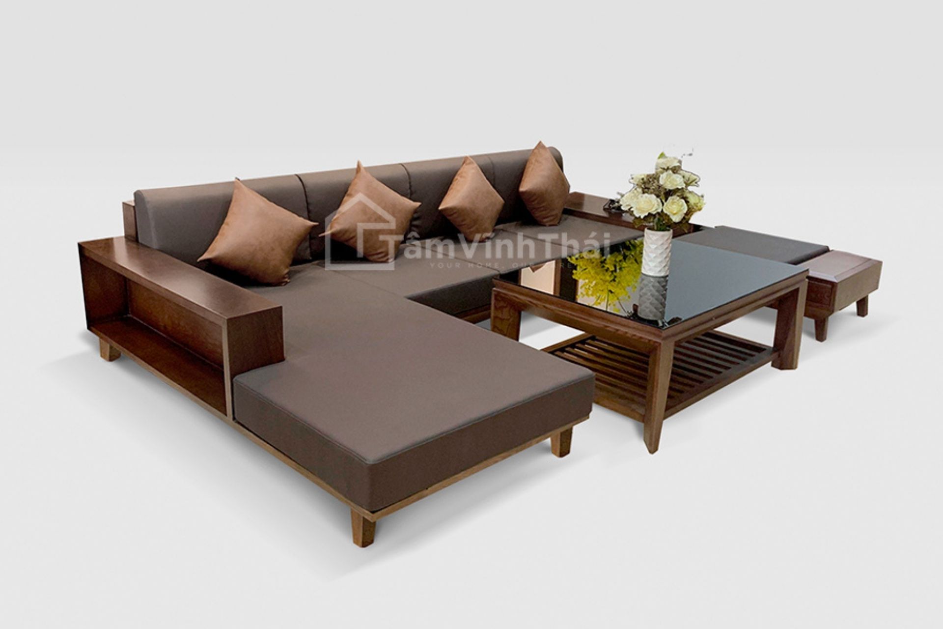 Sofa gỗ Roxana thiết kế sang trọng cho phòng khách