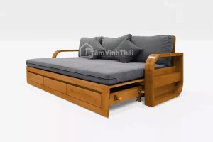 Sofa gỗ Vivid Oak kéo ra thành giường dễ dàng