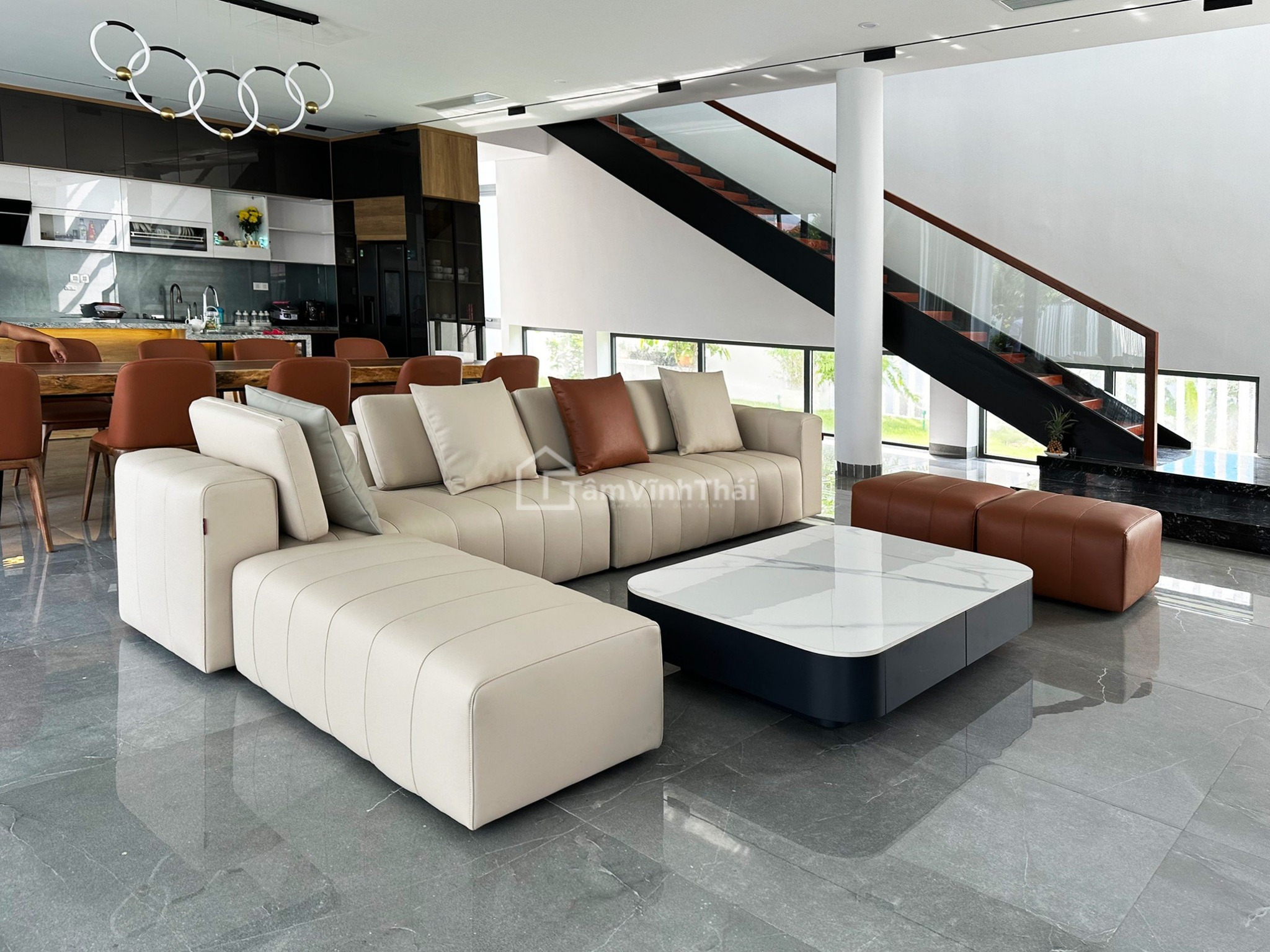 bộ bàn ghế sofa da phòng khách