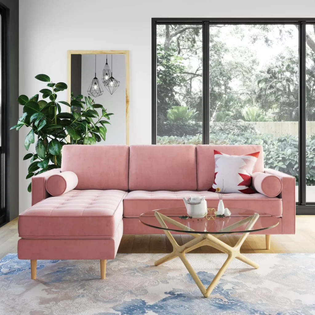Bộ bàn ghế phòng khách mini màu hồng dịu dàng cho phòng khách