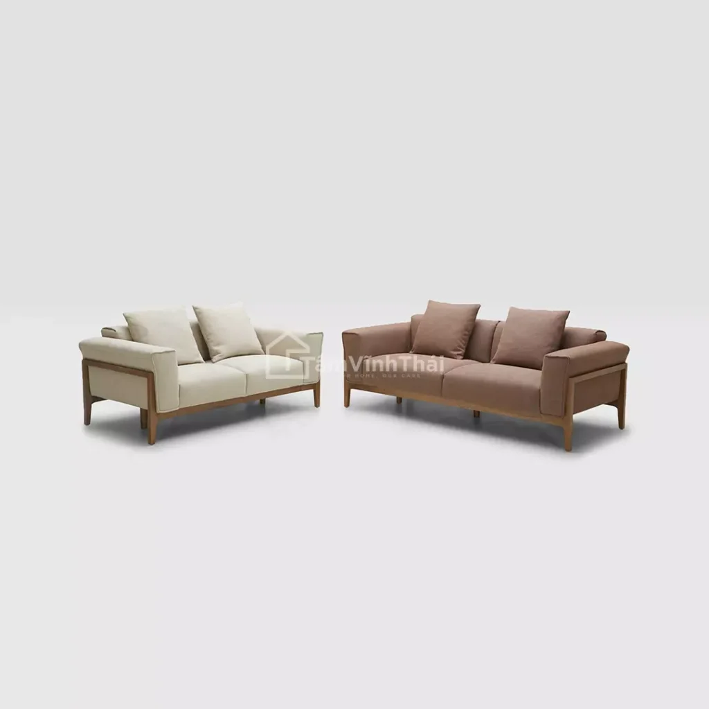 Bộ ghế sofa bằng gỗ sồi chân cao phù hợp cho không gian phòng khách nhà ở rộng rãi