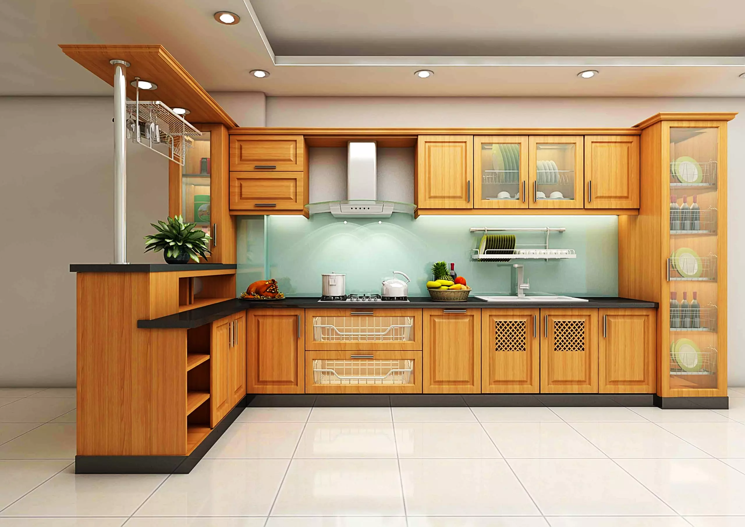 Quầy rượu kết hợp cùng tủ bếp là xu hướng thiết kế hiện đại